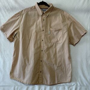 Colombia Shirt Men XXL Orange Plaid ButtonUp Short Sleeve Reg Fit Cotton Casual